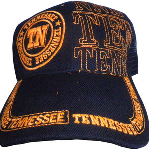 Tennessee TN Ball Cap, Black Mesh, Orange Embroidery, Snapback Trucker Hat